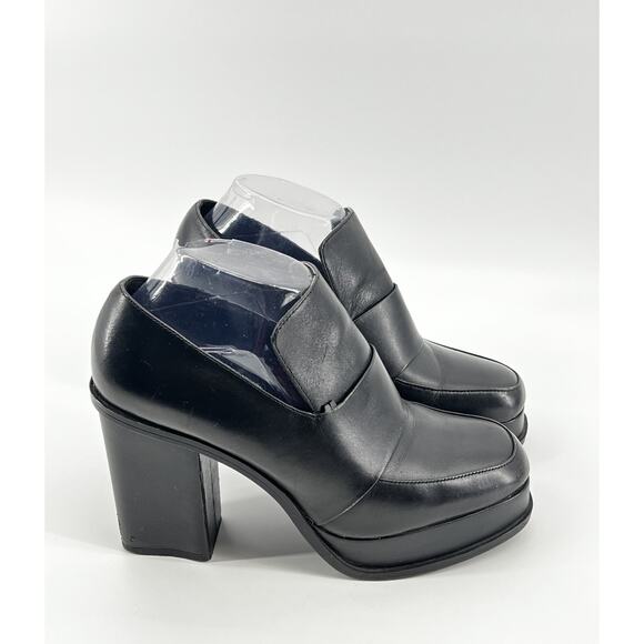 Zara Woman Black Leather Square Toe Platform Heeled Loafers Size 39 - Picture 6 of 9